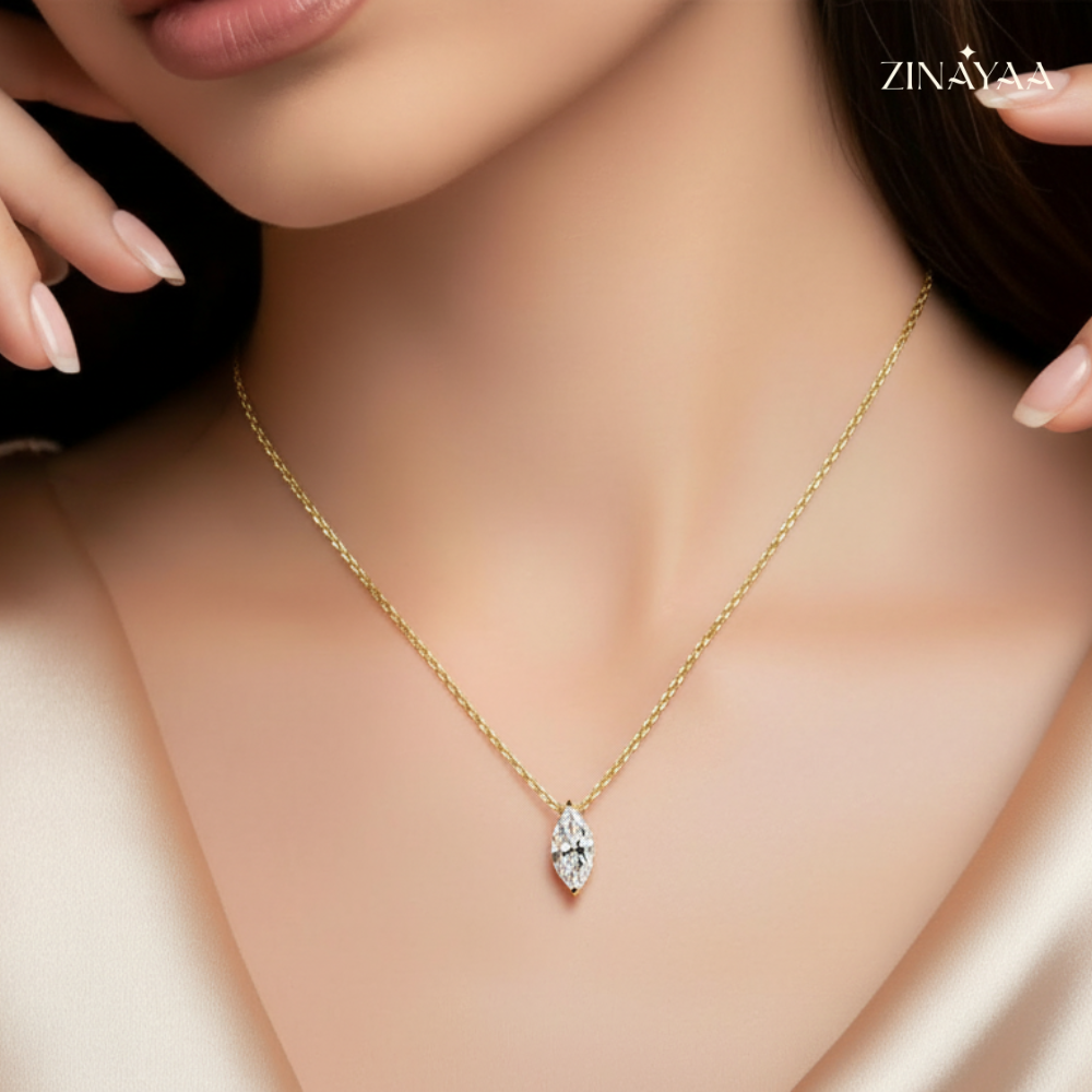 925 Sterling Silver Marquise Solitaire Necklace
