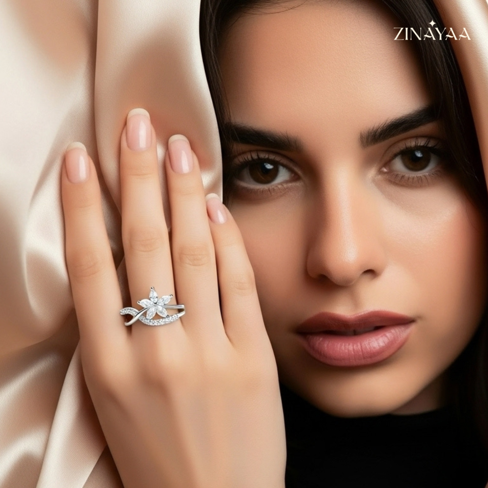 925 Sterling Silver Floral Grace Adjustable Ring