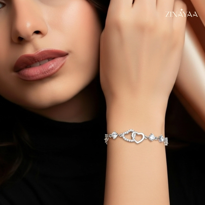 925 Sterling Silver Adjustable Double Heart Bracelet
