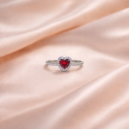 925 Sterling Silver Ruby heart Adjustable Ring for Women