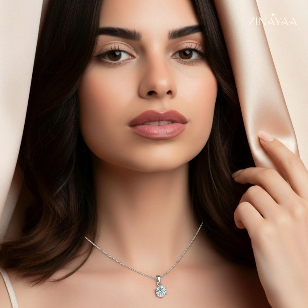 925 Sterling Silver Classic Solitaire Adjustable Pendant Necklace