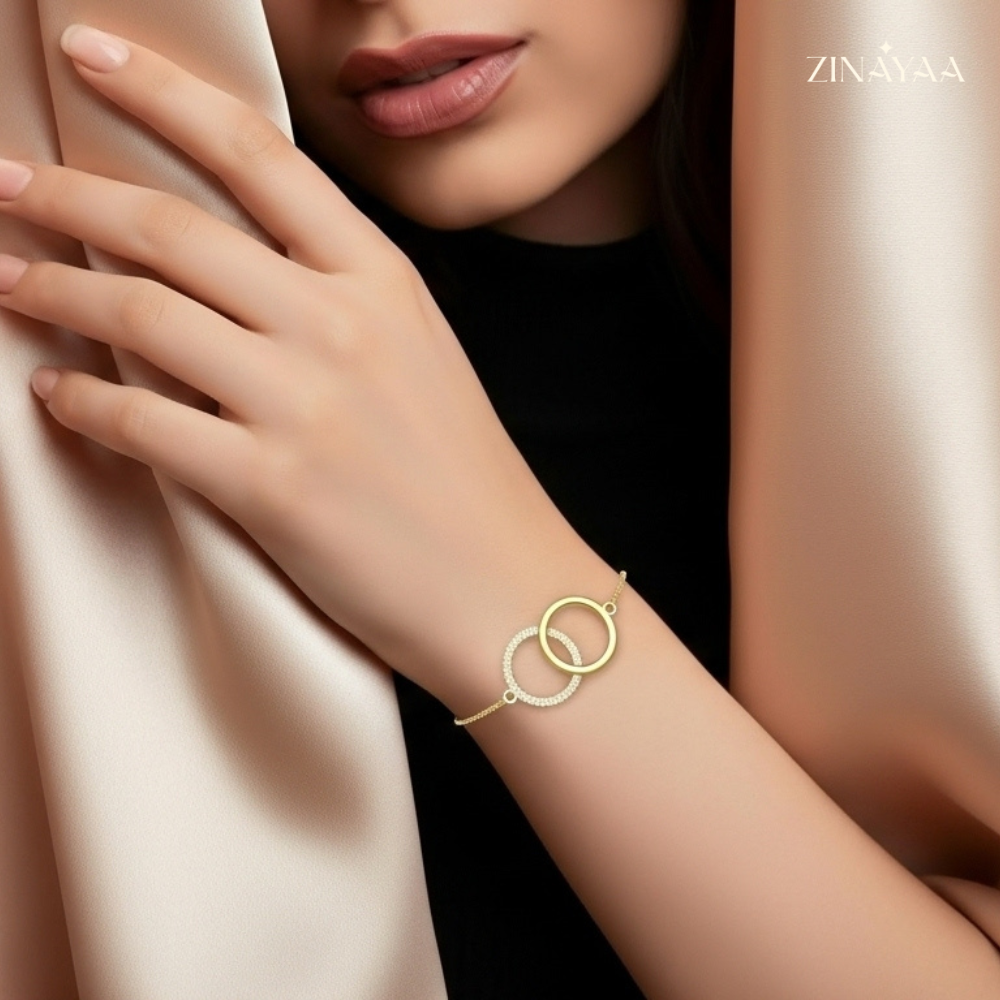 92.5 Sterling Silver Elegant Link Circle Gold Bracelet
