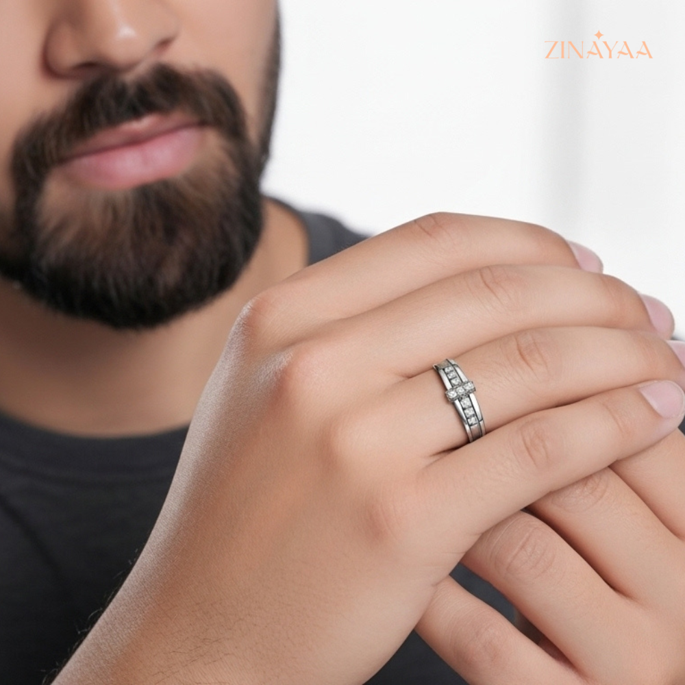 925 Sterling Silver Crossline Adjustable Ring