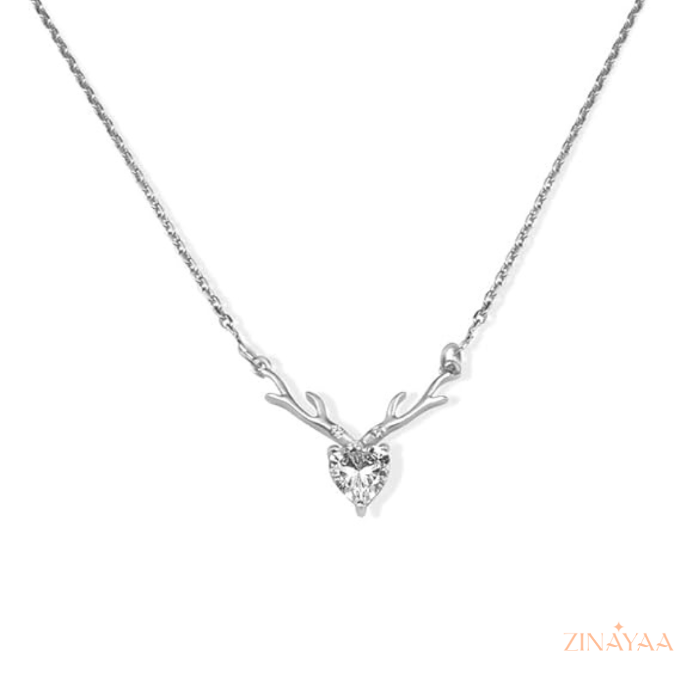 925 Sterling Silver Antler Heart Adjustable Pendant Necklace