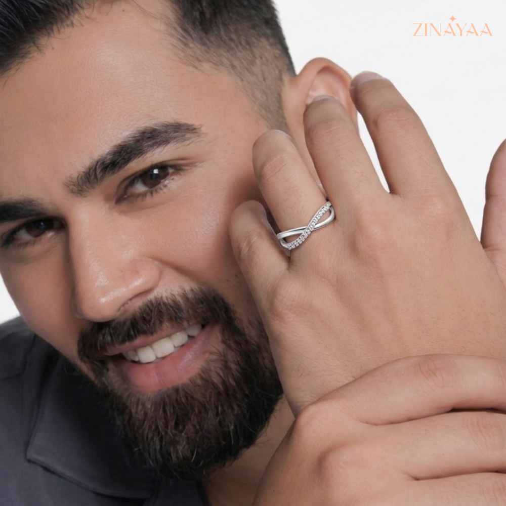 925 Sterling Silver Criss-Cross Men's Adjustable Ring