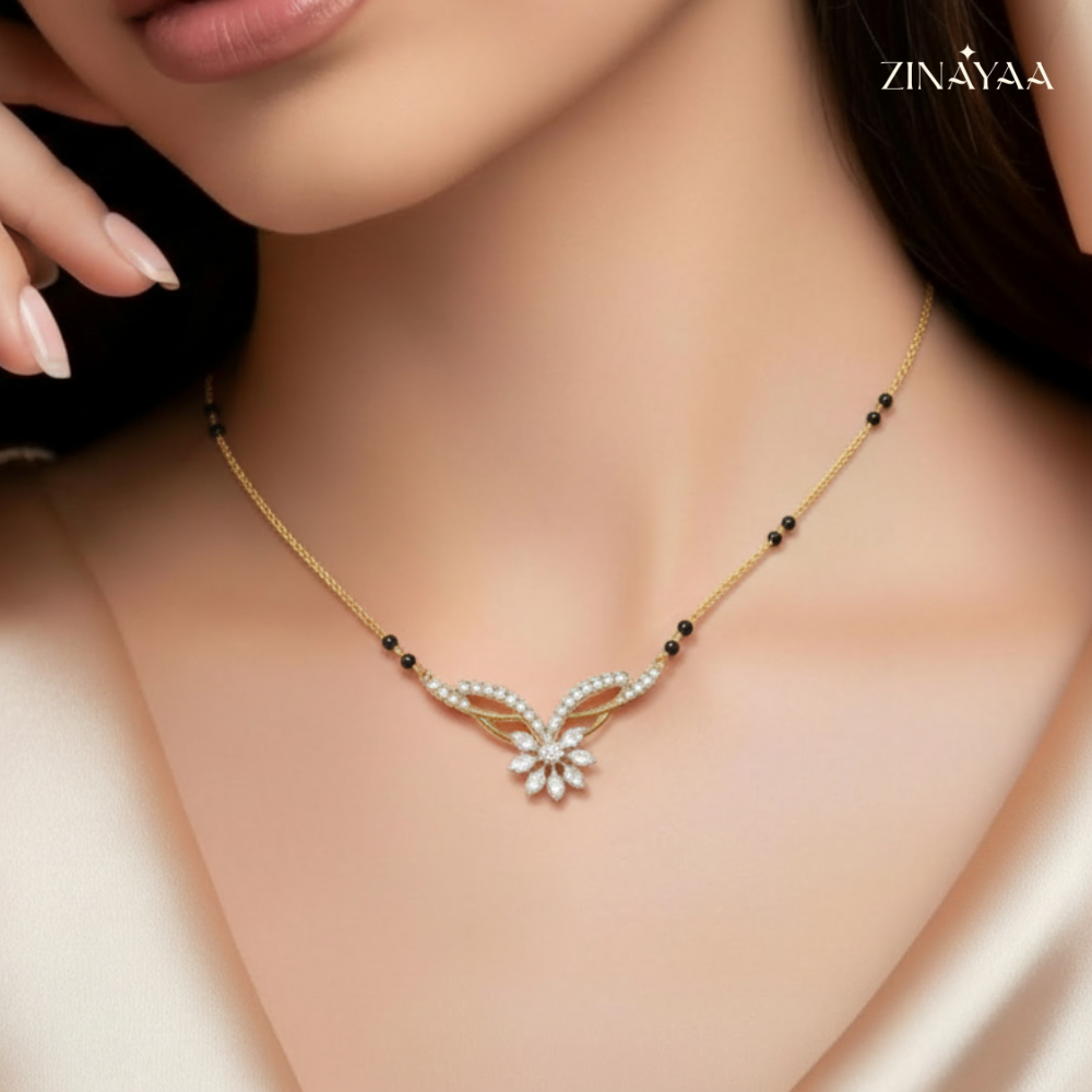 925 Sterling Silver Floral Grace Mangalsutra Golden Polish