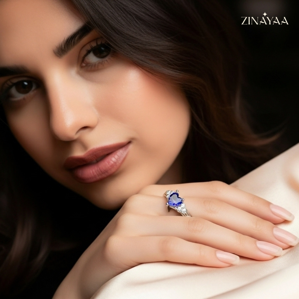 925 Sterling Silver Blue Heart Elegance Adjustable Ring