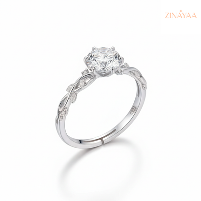 92.5 Sterling Silver Vine Grace Solitaire Women’s Adjustable Ring