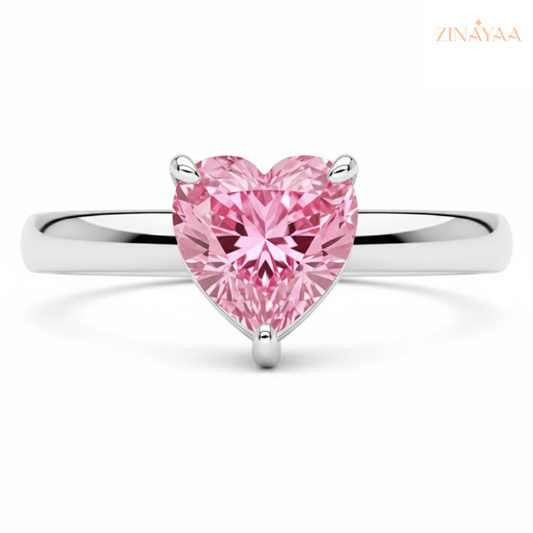 92.5 Sterling Silver Blush Heart Solitaire Adjustable Ring