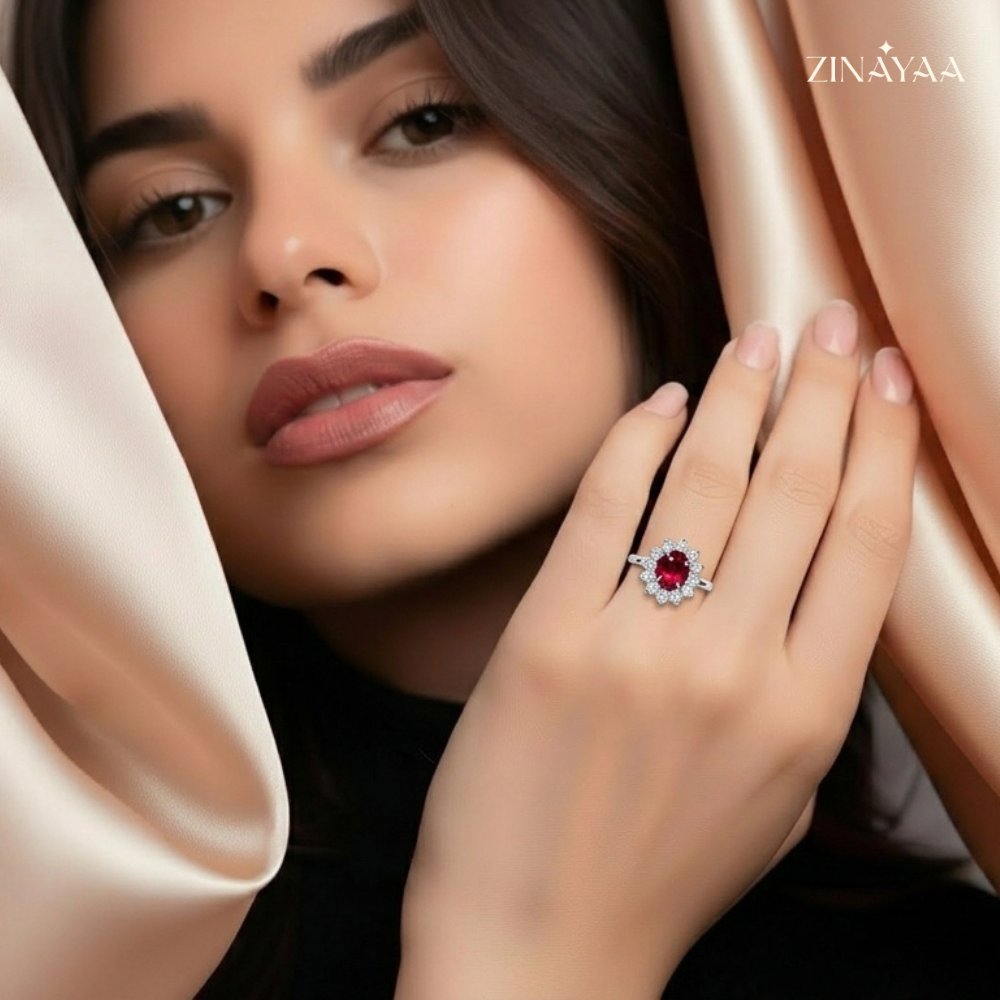 925 Sterling Silver Ruby Blossom Adjustable Ring