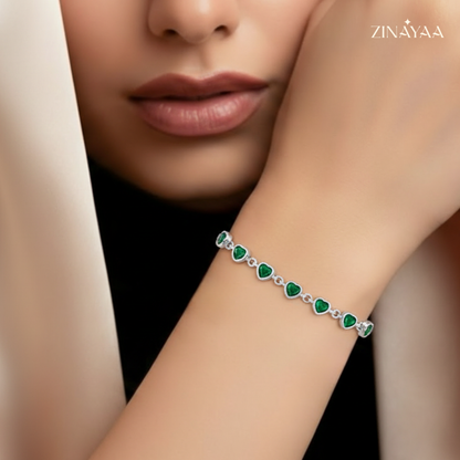 925 Sterling Silver Emerald Heart Bracelet