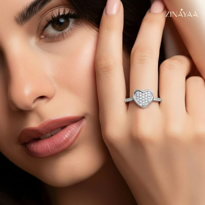 925 Sterling Silver Sparkling Heart Adjustable Ring