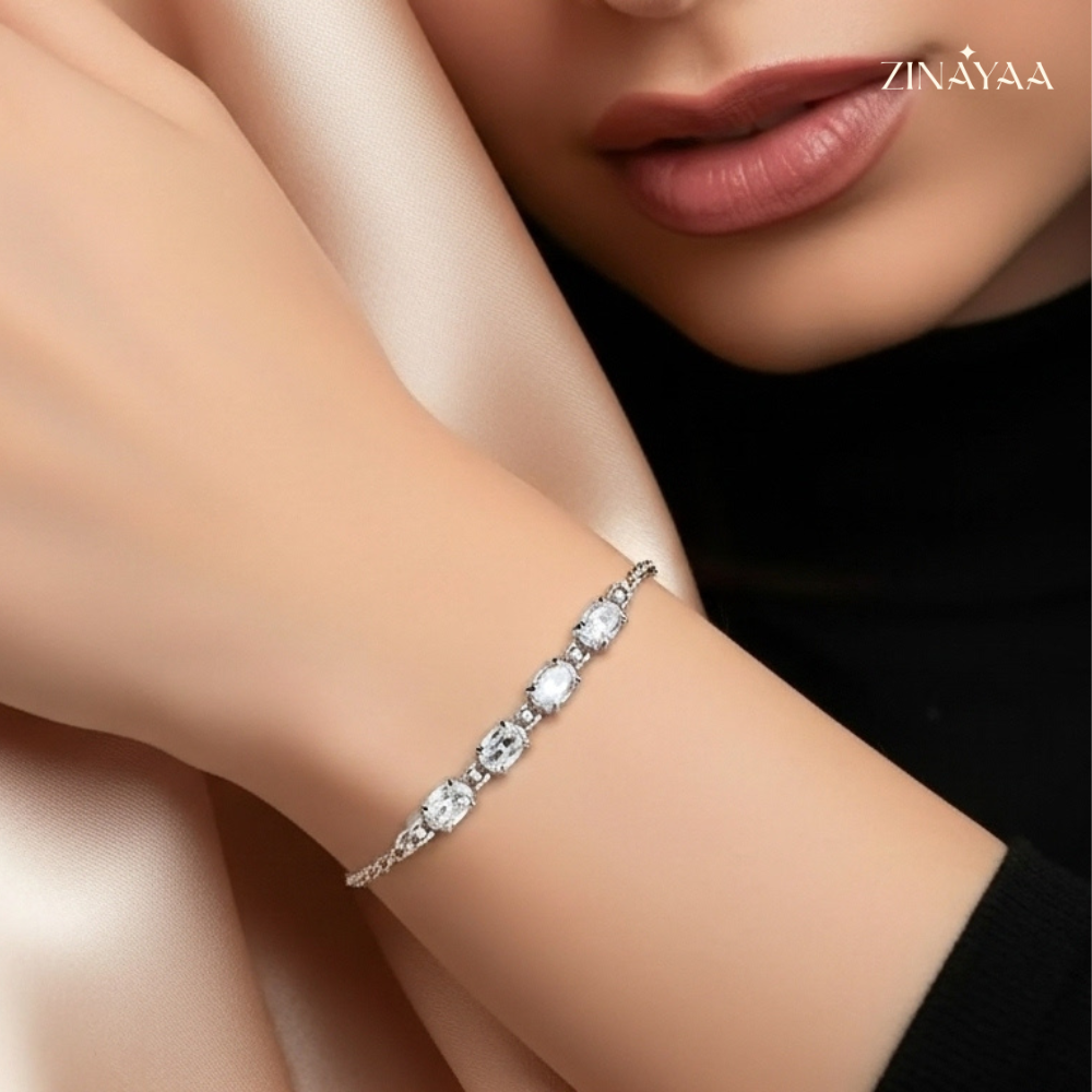925 Sterling Silver Adjustable Diamond-Style Bracelet