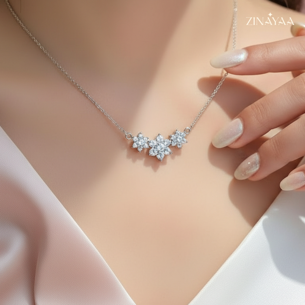 925 Sterling Silver Floral Sparkle Adjustable Necklace