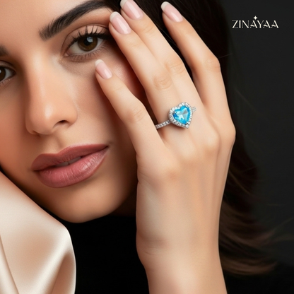 925 Sterling Silver Ocean Heart Adjustable Ring