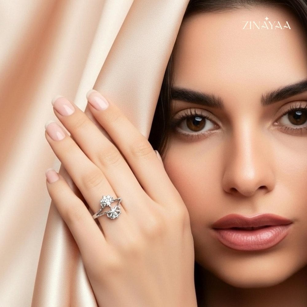 925 Sterling Silver Floral Spark Adjustable Ring
