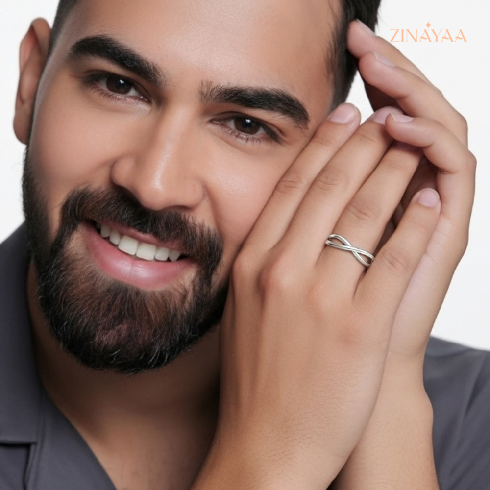 925 Sterling Silver Interlaced Mens Adjustable Ring