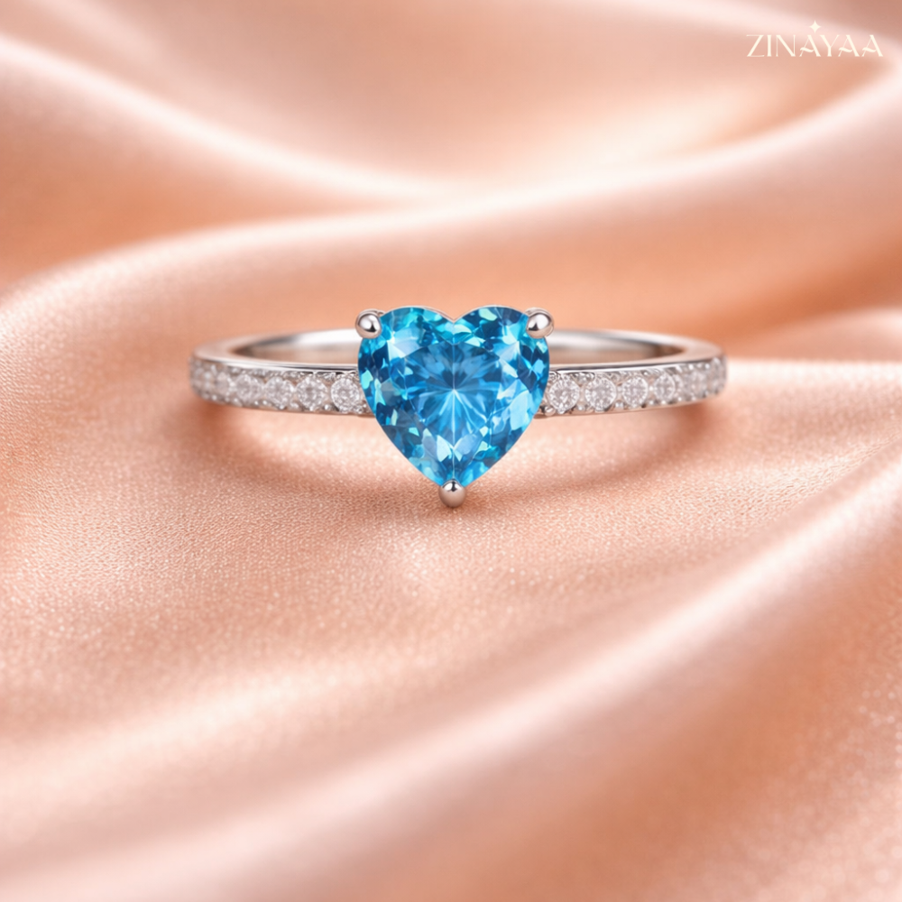 925 Sterling Silver Blue Heart Adjustable Ring for Women