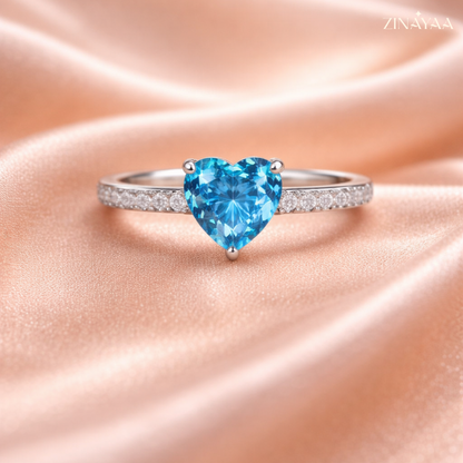 925 Sterling Silver Blue Heart Adjustable Ring for Women