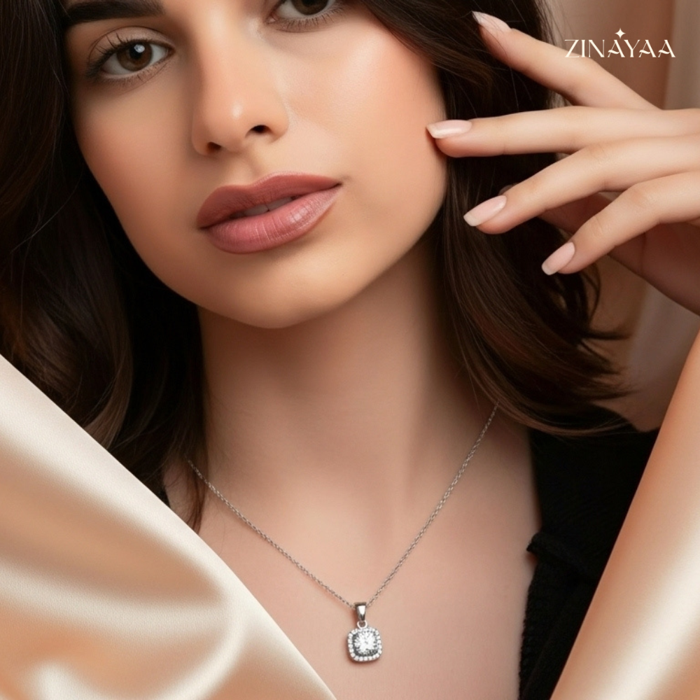92.5 Sterling Silver Cushion Solitaire Pendant Necklace