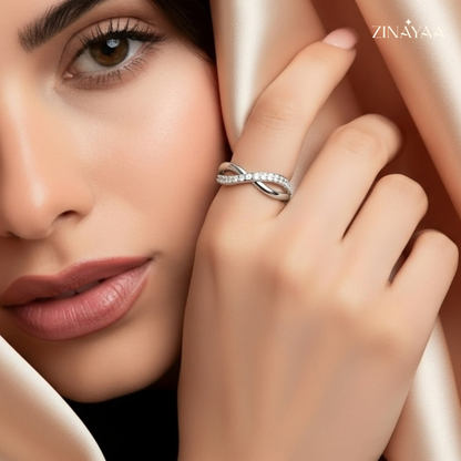 925 Sterling Silver Intertwined Sparkle Adjustable Ring