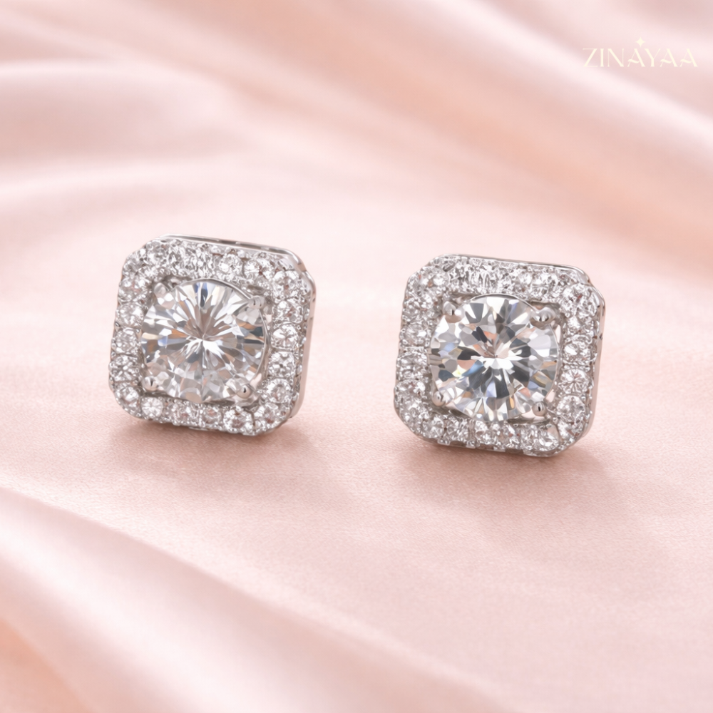 92.5 Sterling Silver Square Earrings Studs