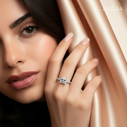 925 Sterling Silver Princess-Cut Sparkle Adjustable Ring