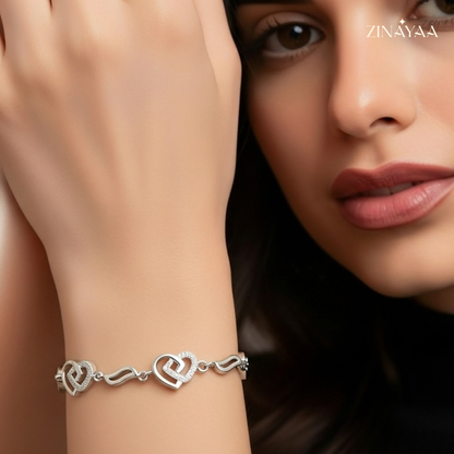 925 Sterling Silver Heart Link Adjustable Bracelet