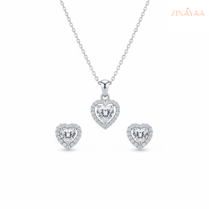 925 Sterling Silver Sparkling Heart Trio Adjustable Pendant Necklace