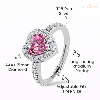 92.5 Sterling Silver Adjustable Heart Halo Ring