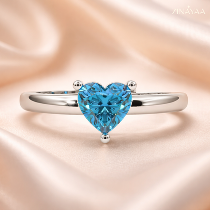 92.5 Sterling Silver Heart-Cut Blue Solitaire Ring For women