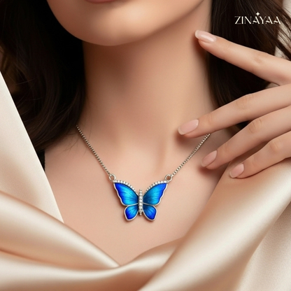 925 Sterling Silver Blue Butterfly Adjustable Necklace