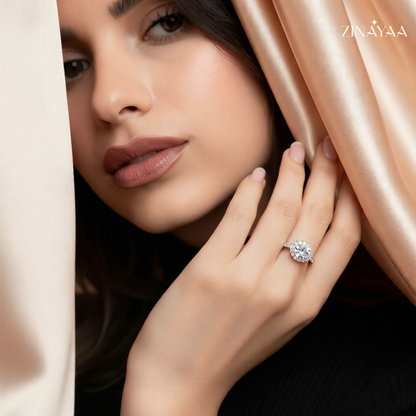 92.5 Sterling Silver Adjustable Round Halo Solitaire Ring