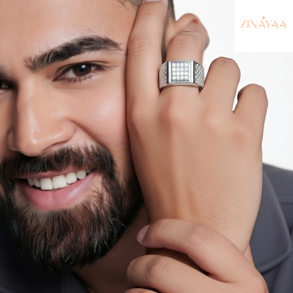 925 Sterling Silver Imperial Grid Adjustable Ring
