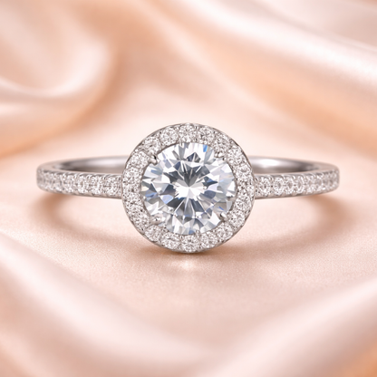 92.5 Sterling Silver Halo Solitaire Ring For women