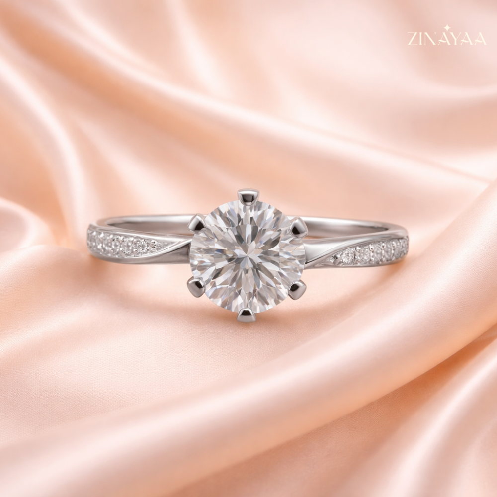 92.5 Sterling Silver Classic Aura Adjustable Solitaire Ring