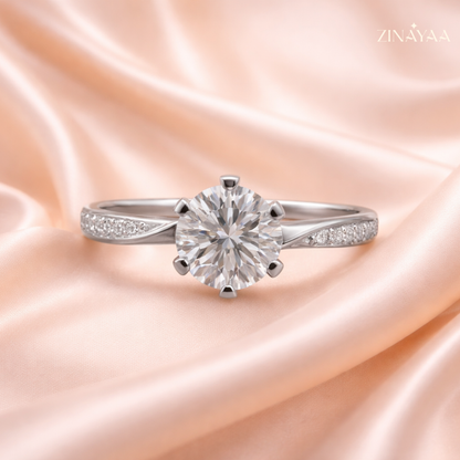 92.5 Sterling Silver Classic Aura Adjustable Solitaire Ring