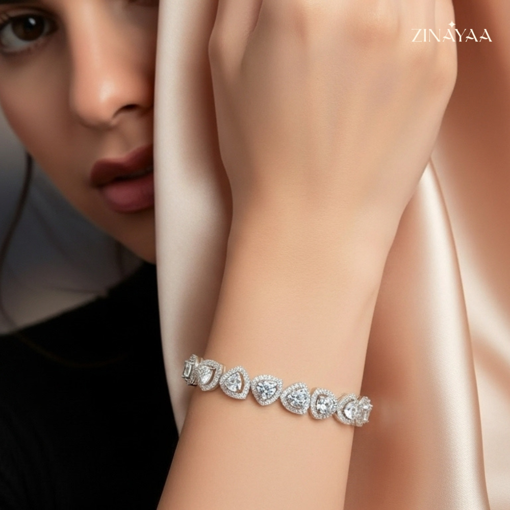 925 Sterling Silver Adjustable Heart Tennis Bracelet