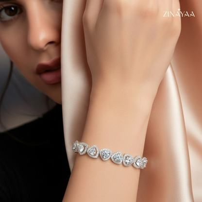 925 Sterling Silver Adjustable Heart Tennis Bracelet