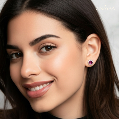925 Sterling Silver Pink Halo Stud Earrings