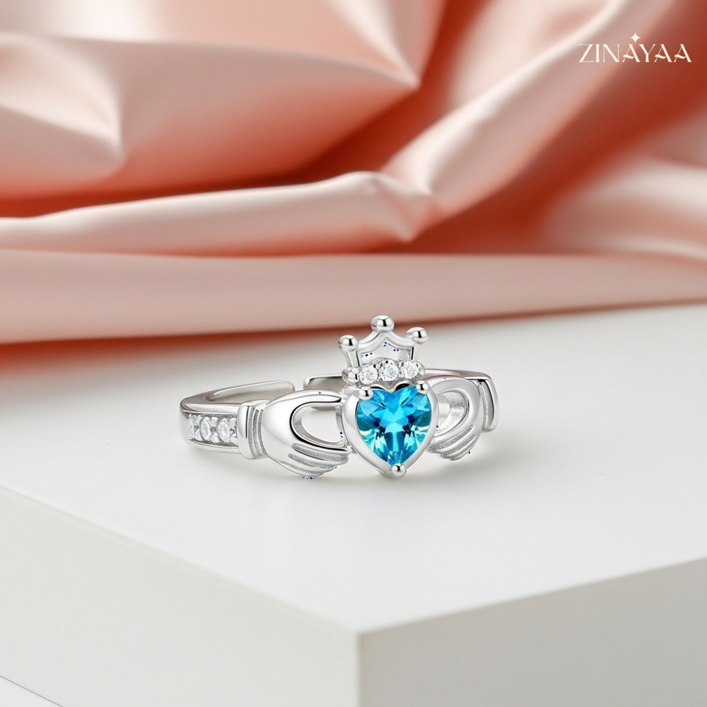 92.5 Sterling Silver Royal Embrace Heart Women’s Adjustable Ring