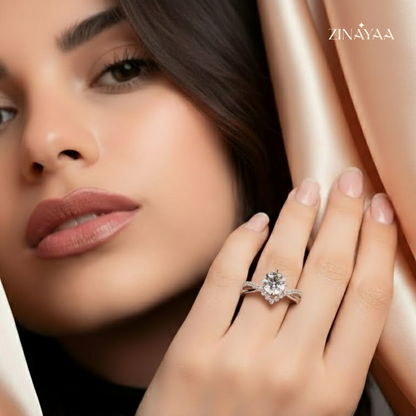 925 Sterling Silver Twisted Halo Solitaire Adjustable Ring