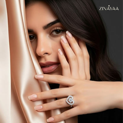 925 Sterling Silver Heart Halo Adjustable Ring