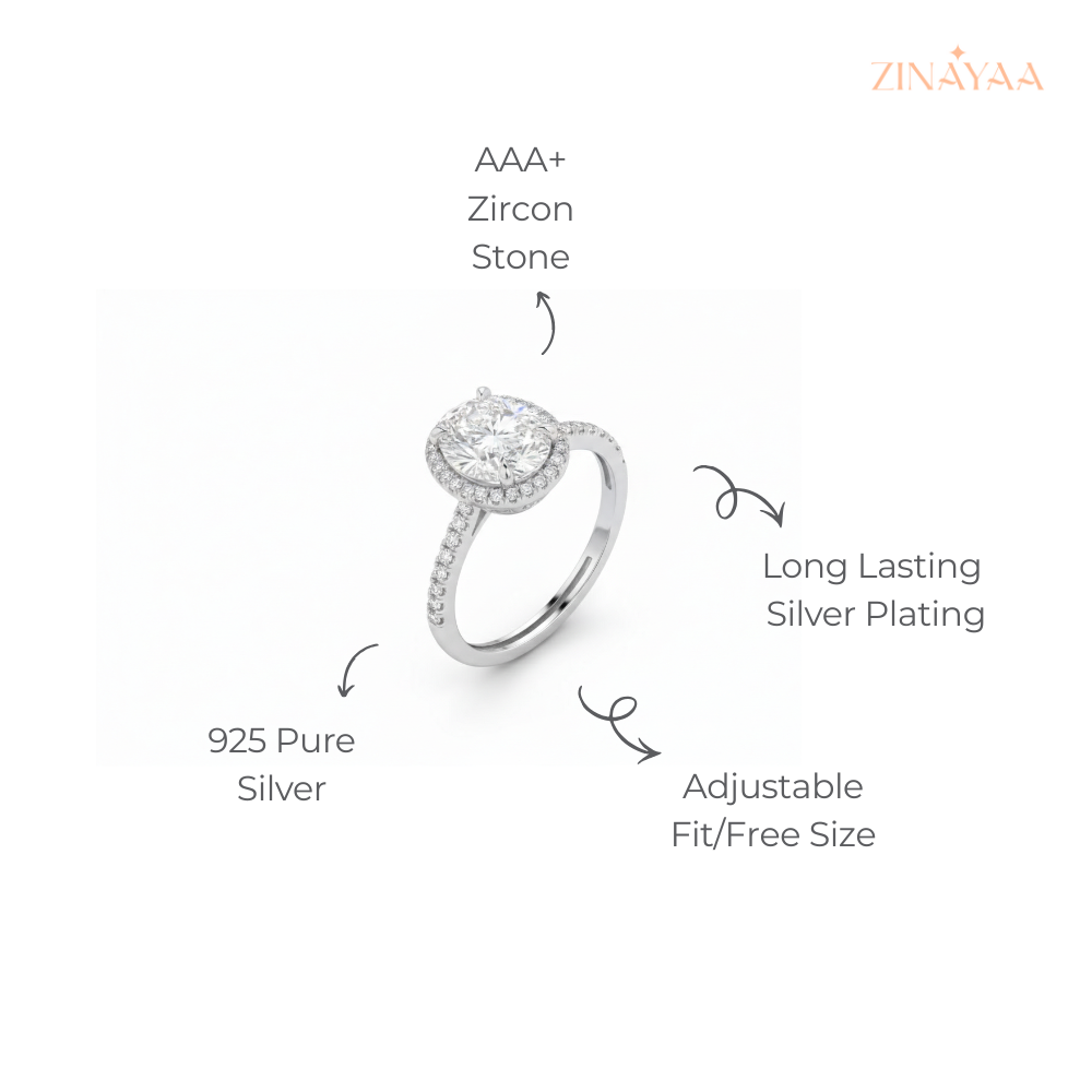 925  Sterling Silver Radiant Halo Adjustable Ring
