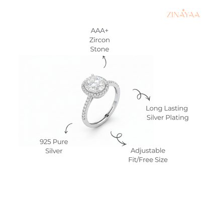925  Sterling Silver Radiant Halo Adjustable Ring