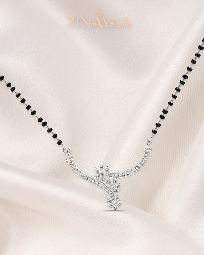 92.5 Sterling Silver Triple Floral Mangalsutra Necklace