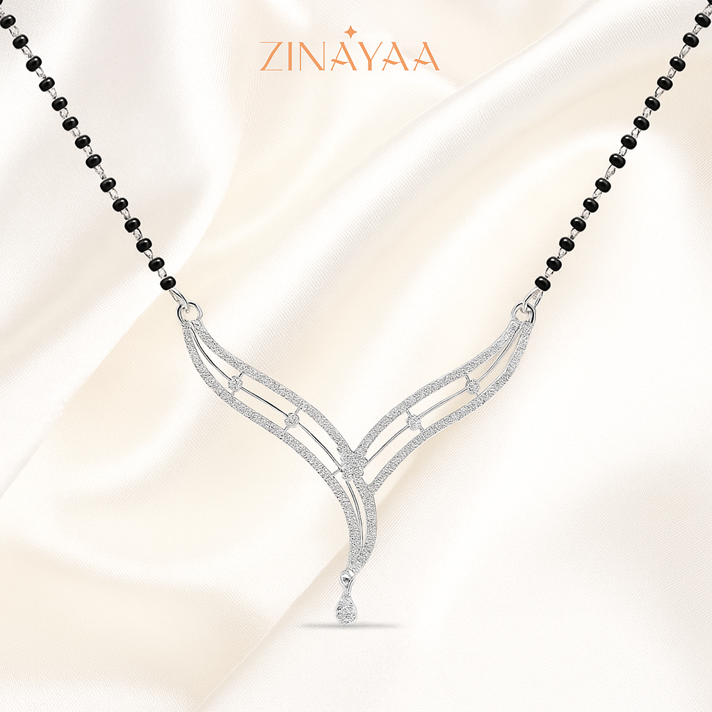 92.5 Sterling Silver Mangalsutra  Graceful V Shape Pendant Design