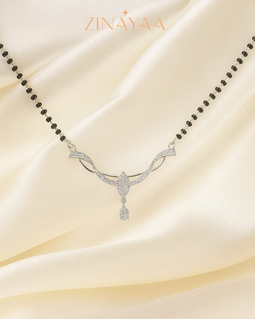92.5 Sterling Silver Mangalsutra Elegant Leaf-Inspired Pendant