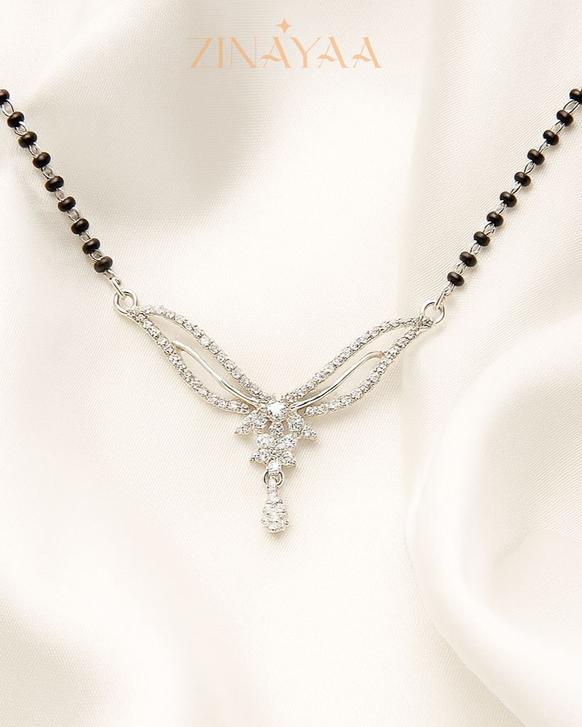 92.5 Sterling Silver Mangalsutra Sparkling Floral Pendant Design