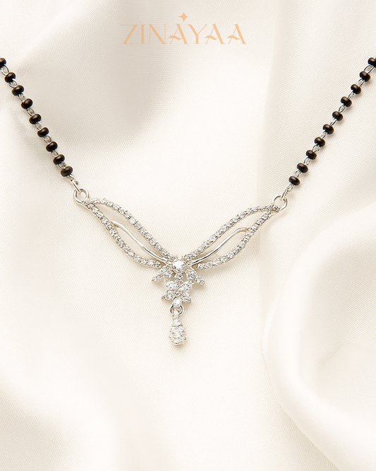 92.5 Sterling Silver Mangalsutra Sparkling Floral Pendant Design